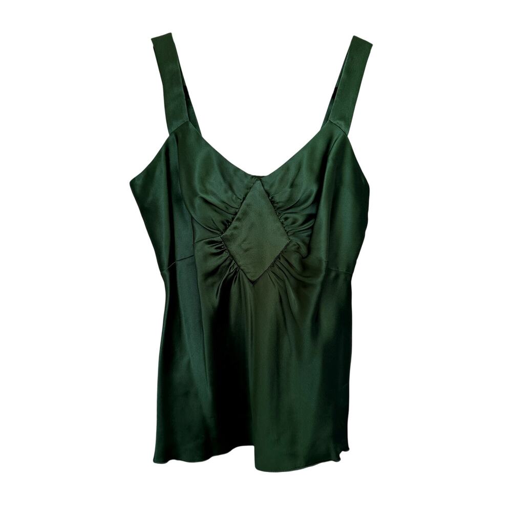 Nine West Emerald Green 100% Silk Ruched Diamond Camisole Tank Top Women's M